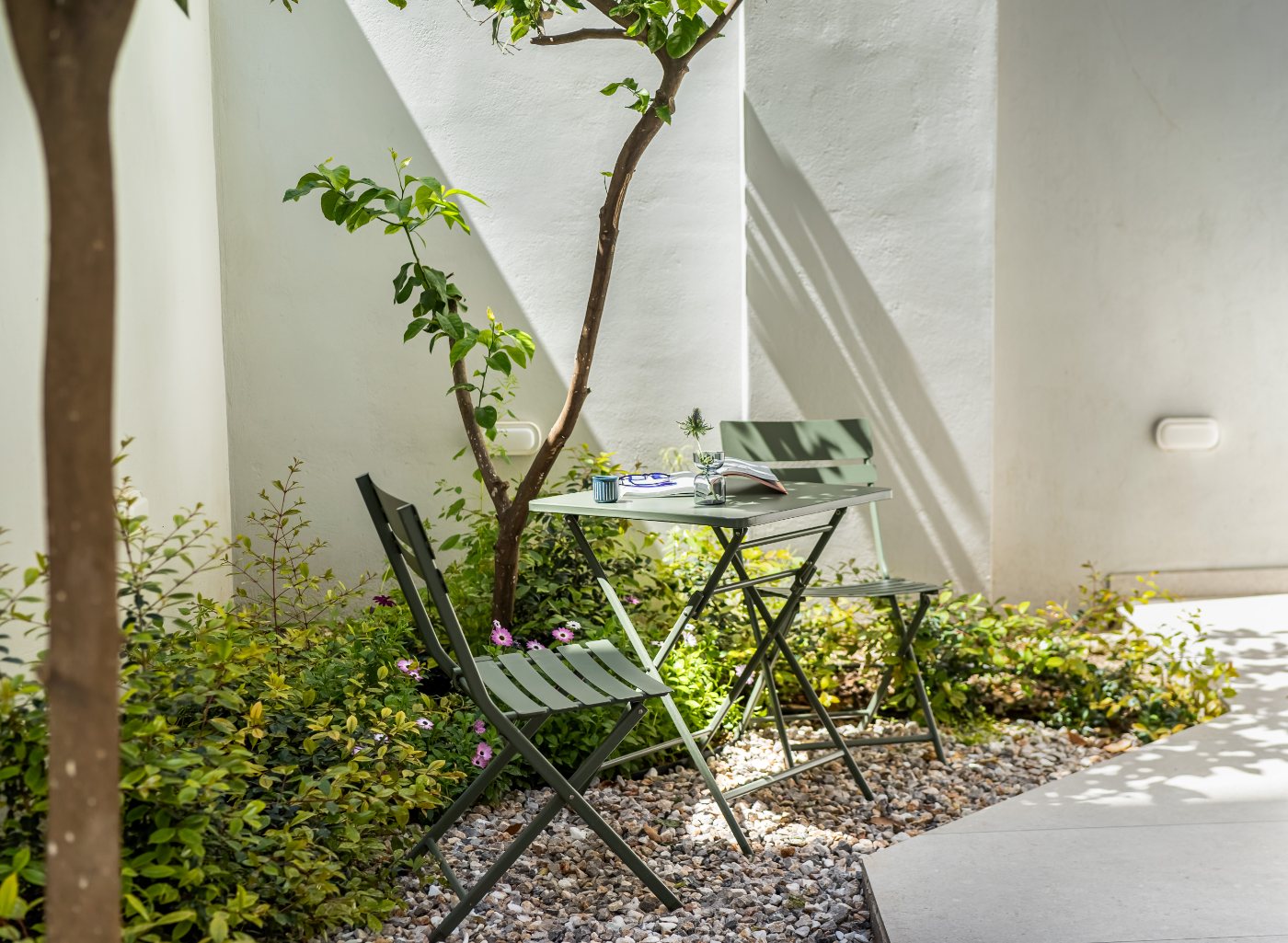 The private walled courtyard garden with its lemon tree